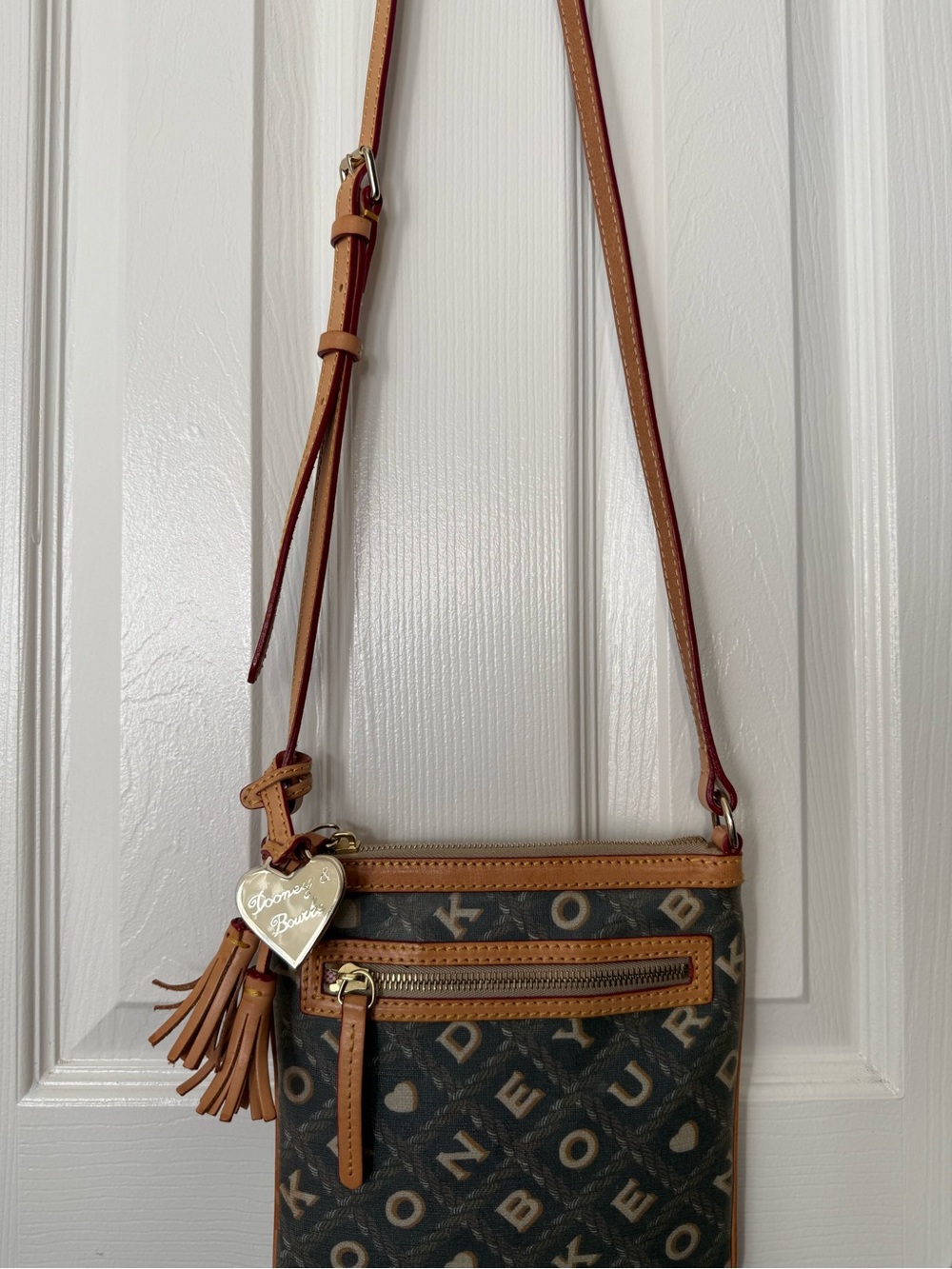 Dooney & Bourke Monogram Crossbody with Tassel and Heart Charm (Y2K)